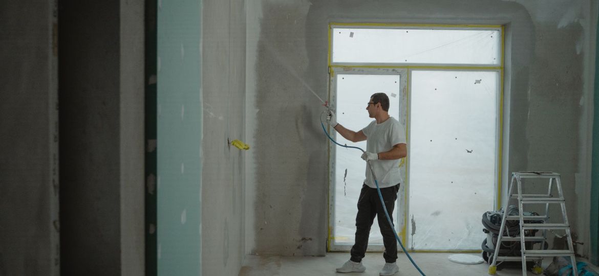 office renovation construction site, commercial office interior remodel, office building renovation workers